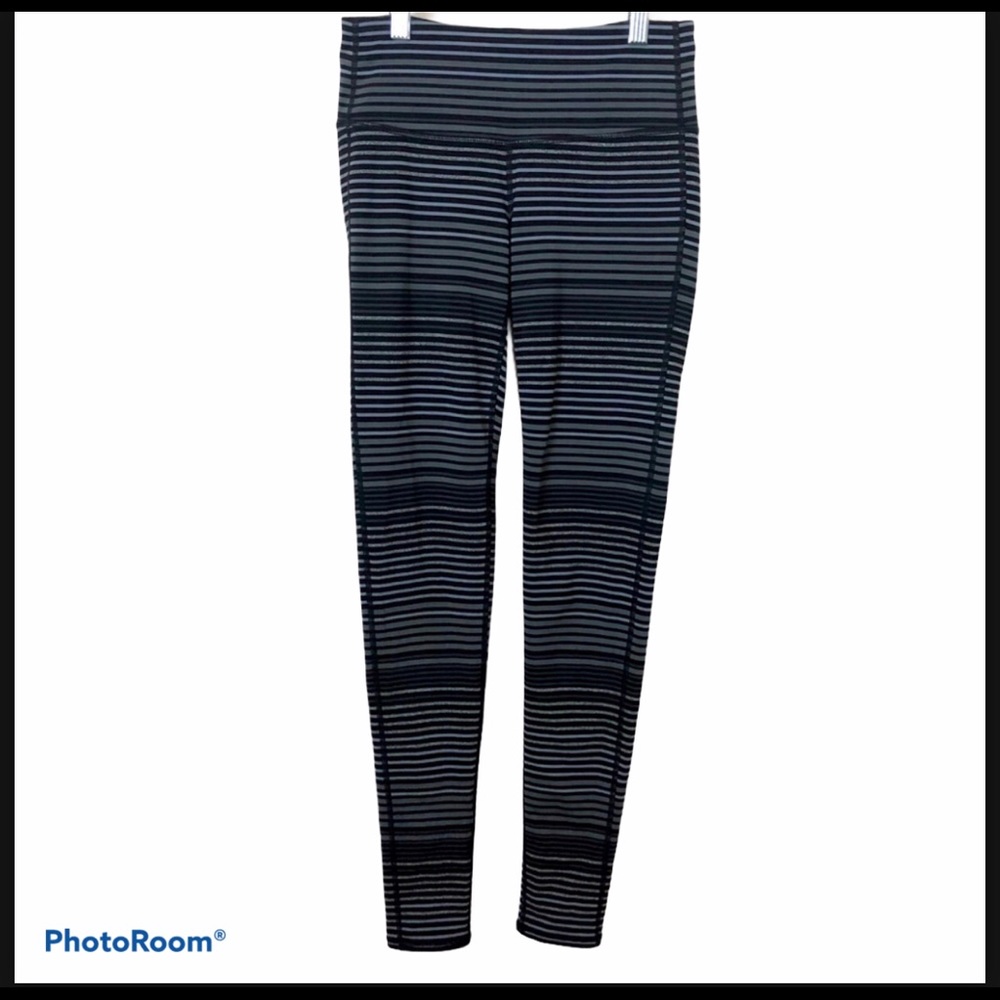 Athleta Grey Striped Leggings w/ Hidden Pocket XS
